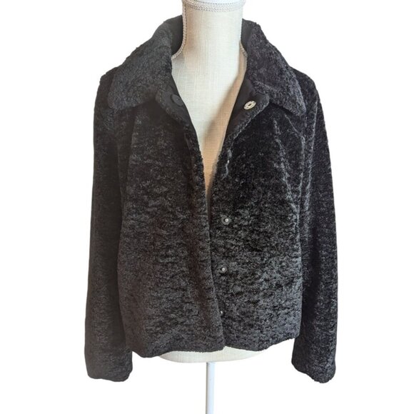 H&M Black Faux Fur Snap Front Coat - Picture 4 of 6